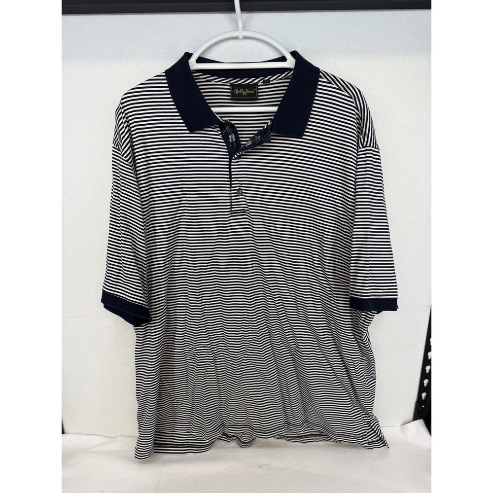 Bobby Jones Men's Navy White Striped Polo Shirt Size XL 100%‎ Cotton